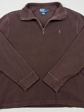 Vintage Polo Ralph Lauren Men’s XXL 1/4 Zip Brown Pullover Sweater USA Made Y2K
